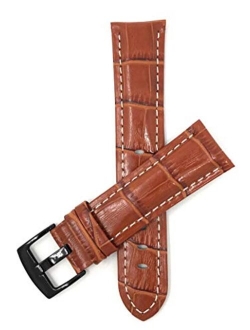 Mens Leather Watch Band - Alligator Pattern - White Stitch - 5 Colors - 18mm to 38mm (Most Sizes Also Come in Extra Long XL)