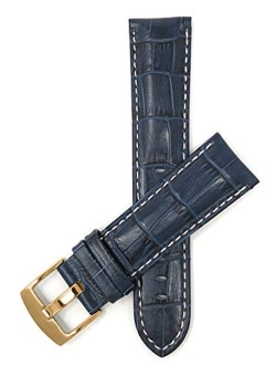 Mens Leather Watch Band - Alligator Pattern - White Stitch - 5 Colors - 18mm to 38mm (Most Sizes Also Come in Extra Long XL)