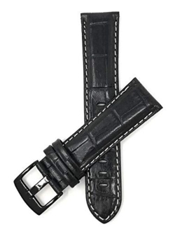 Mens Leather Watch Band - Alligator Pattern - White Stitch - 5 Colors - 18mm to 38mm (Most Sizes Also Come in Extra Long XL)