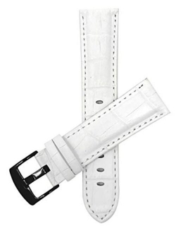 Mens Leather Watch Band - Alligator Pattern - White Stitch - 5 Colors - 18mm to 38mm (Most Sizes Also Come in Extra Long XL)