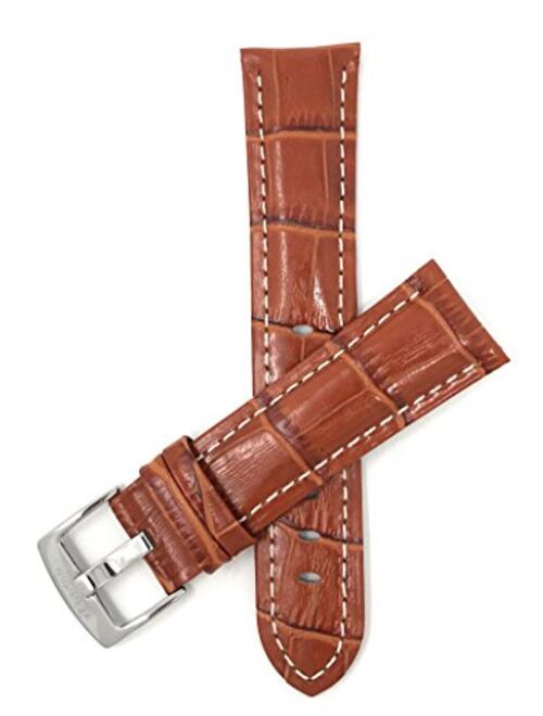 Mens Leather Watch Band - Alligator Pattern - White Stitch - 5 Colors - 18mm to 38mm (Most Sizes Also Come in Extra Long XL)