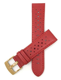 Bandini Mens Leather Watch Band Strap, Vented, Racer, GT Rally, Stainless Steel Buckle, 10 Colors - 18mm, 20mm, 22mm, 24mm (Many Sizes Also Come in Extra Long XL)