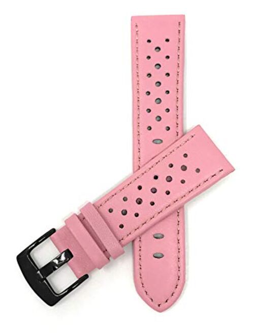 Bandini Mens Leather Watch Band Strap, Vented, Racer, GT Rally, Stainless Steel Buckle, 10 Colors - 18mm, 20mm, 22mm, 24mm (Many Sizes Also Come in Extra Long XL)