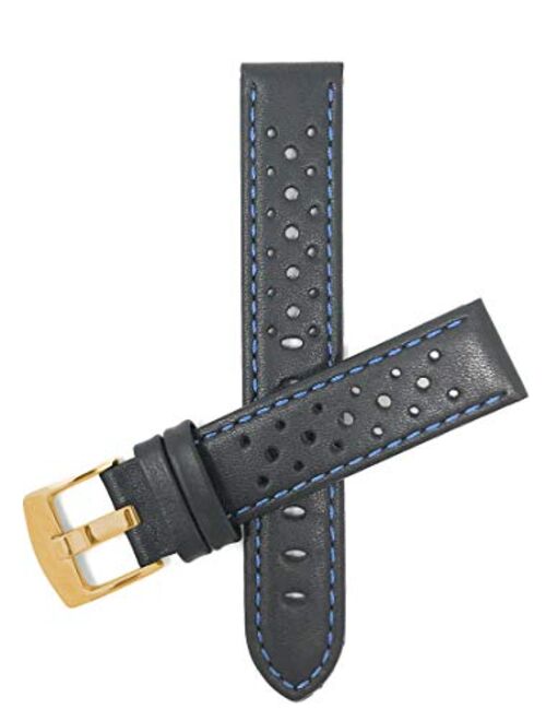 Bandini Mens Leather Watch Band Strap, Vented, Racer, GT Rally, Stainless Steel Buckle, 10 Colors - 18mm, 20mm, 22mm, 24mm (Many Sizes Also Come in Extra Long XL)