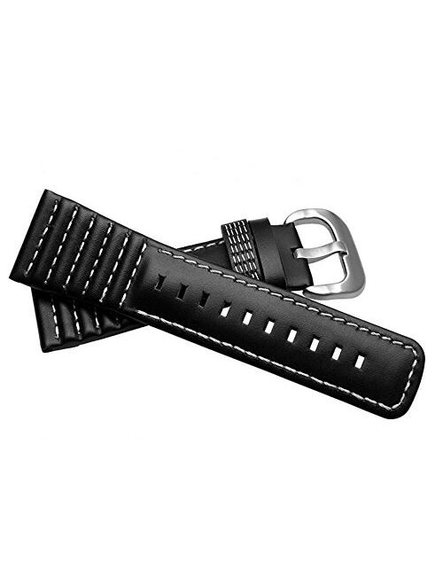 28mm Black Leather Watch Strap Band Buckle for SevenFriday P1 P2 P3 Watches (White) Stainless Buckle