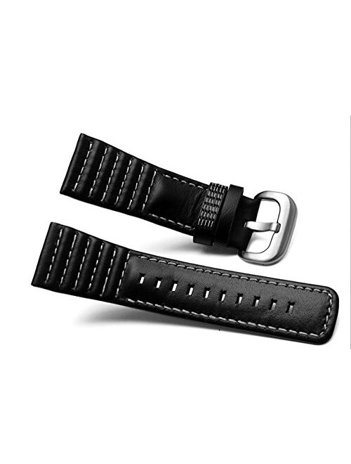 28mm Black Leather Watch Strap Band Buckle for SevenFriday P1 P2 P3 Watches (White) Stainless Buckle