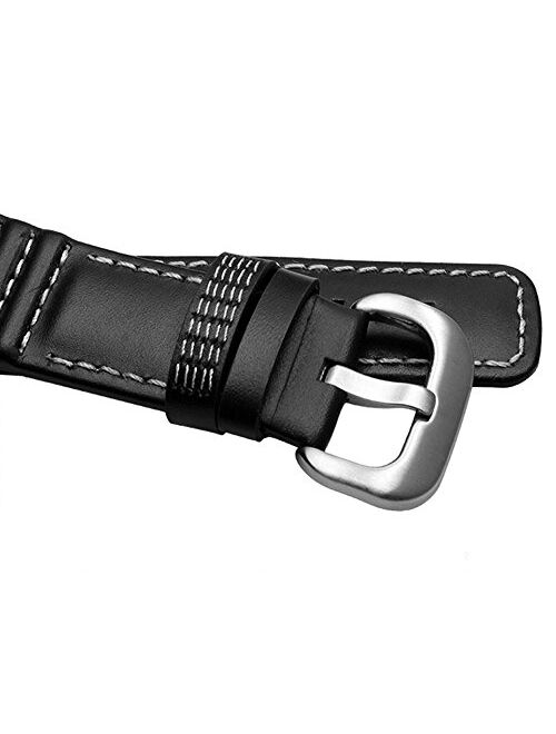 28mm Black Leather Watch Strap Band Buckle for SevenFriday P1 P2 P3 Watches (White) Stainless Buckle