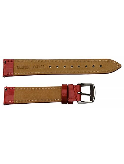 14mm 2 Piece Ss Leather Classic Croco Grain Solid Red Interchangeable Replacement Watch Band Strap