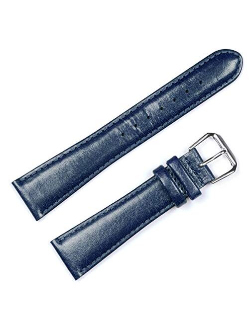 deBeer Brand Smooth Leather Watch Band (Silver & Gold Buckle) - Navy 15mm