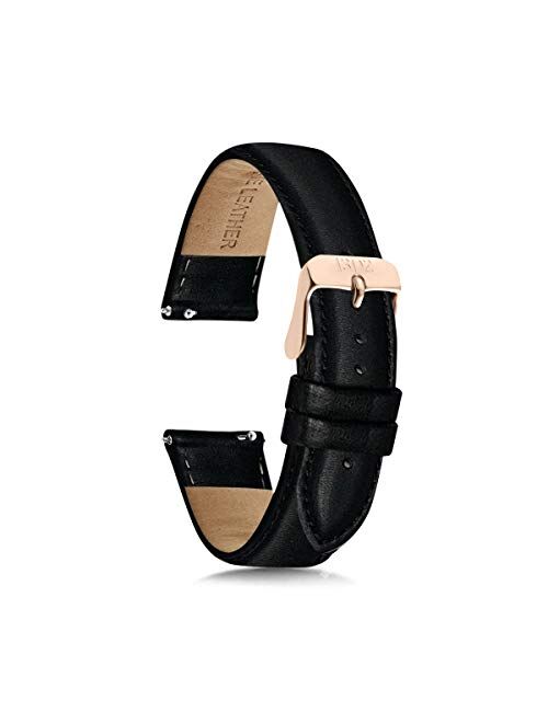 18mm Women's Watch Bands, 20mm Women's Leather Watch Bands, Easy Interchangeable Watch Band, Quick Release, Rose Gold Plated Buckle