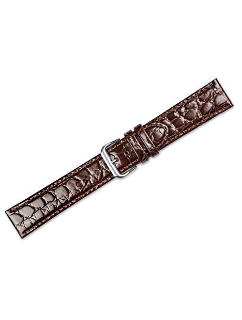 deBeer Alligator Grain Leather Watch Band - Brown - 16mm - Long Length Replacement Watch Strap