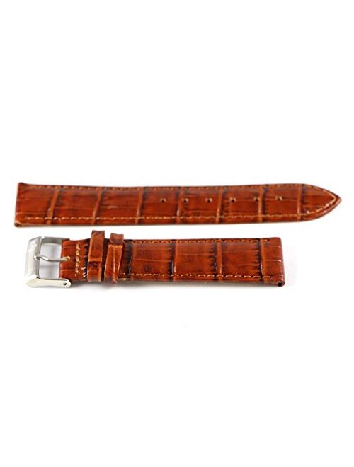 Lucien Piccard 20MM Alligator Grain Genuine Leather Watch Strap 7.5" Caramel Brown With Silver LP Buckle