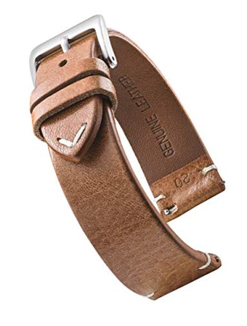 Alpine Genuine Vintage Leather Watch Strap with Quick Release Spring Bars - Watch Band Colors Black, Bown, Tan - 18, 20, 22, 24 mm