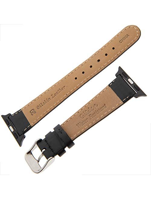 Gilden Water-Resistant Oilskin Stitched Black Watch Strap MSW63-SMART, fits Apple Apple Watch in sizes 38mm/40mm