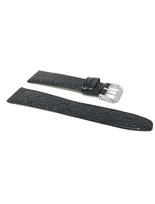 Bandini Leather Watch Band Straps - Crocodile Pattern - Slim - 2 Colors - 8mm, 10mm, 12mm, 14mm, 16mm, 18mm, 20mm (Also Comes in Extra Long, XL)