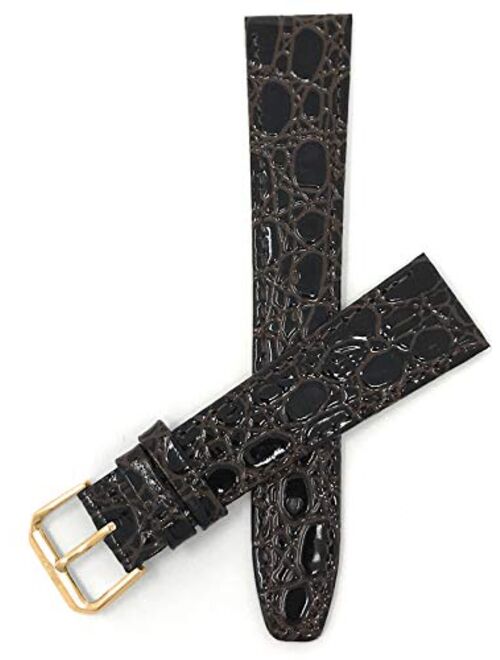 Bandini Leather Watch Band Straps - Crocodile Pattern - Slim - 2 Colors - 8mm, 10mm, 12mm, 14mm, 16mm, 18mm, 20mm (Also Comes in Extra Long, XL)