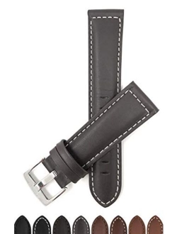 Mens Leather Watch Band Strap - White Stitch - 4 Colors - 18mm, 20mm, 22mm, 24mm, 26mm, 28mm, 30mm (Also in Extra Long XL)