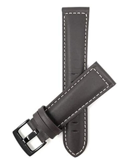 Mens Leather Watch Band Strap - White Stitch - 4 Colors - 18mm, 20mm, 22mm, 24mm, 26mm, 28mm, 30mm (Also in Extra Long XL)