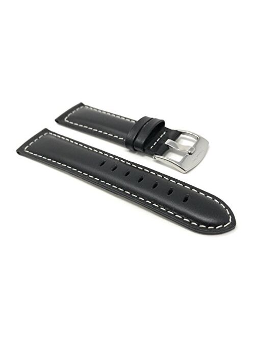 Mens Leather Watch Band Strap - White Stitch - 4 Colors - 18mm, 20mm, 22mm, 24mm, 26mm, 28mm, 30mm (Also in Extra Long XL)