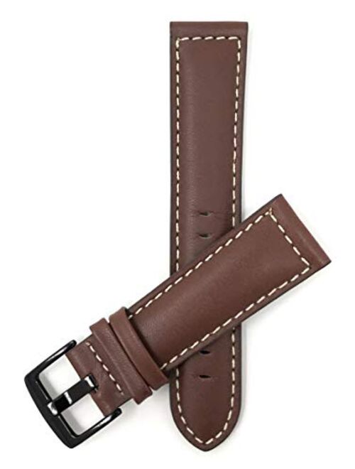 Mens Leather Watch Band Strap - White Stitch - 4 Colors - 18mm, 20mm, 22mm, 24mm, 26mm, 28mm, 30mm (Also in Extra Long XL)