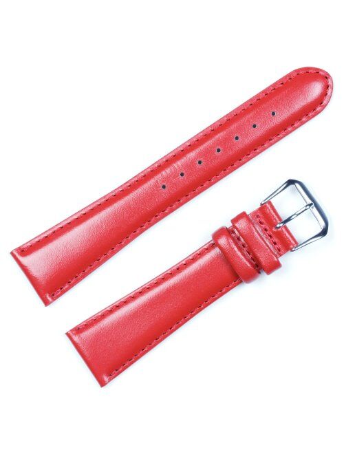 deBeer Brand Smooth Leather Watch Band (Silver & Gold Buckle) - Red 14mm