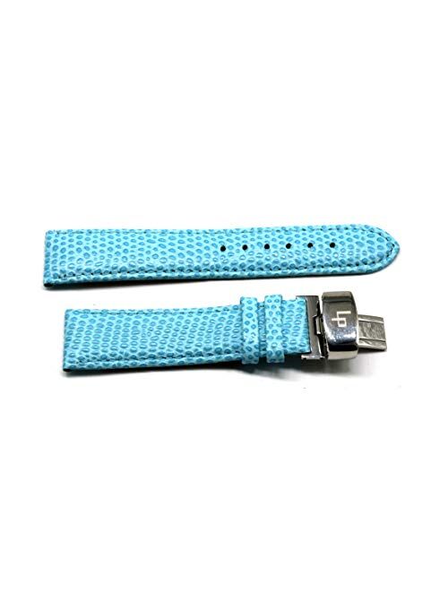 Lucien Piccard 20MM Lizard Grain/Texture Genuine Leather Watch Strap Sky Blue. Silver LP Butterfly Clasp