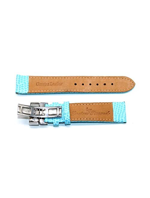 Lucien Piccard 20MM Lizard Grain/Texture Genuine Leather Watch Strap Sky Blue. Silver LP Butterfly Clasp