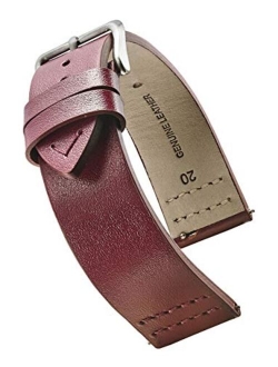 Alpine Flat Stitched Genuine Leather Watch Strap with Quick Release Spring Bars - Watch Band -Black, Burgundy, Blue, Grey - 18, 20, 22 mm