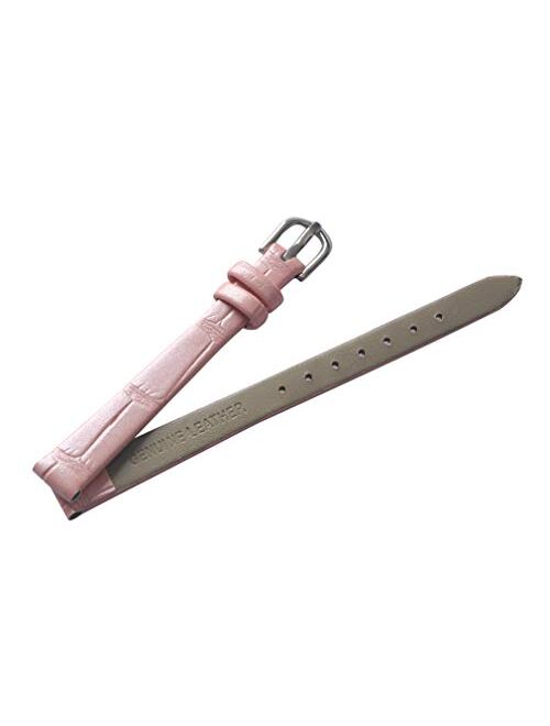 Uyoung 10mm Women's Pink Genuine Leather Crocodile Grain Thin Watch Band