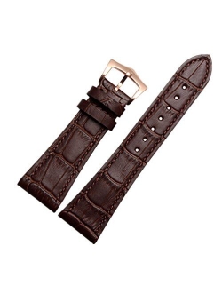 ODETOJOY 25mm Watch Band Black Genuine Leather Strap Brown Silver Steel Buckle Watchbands for Men