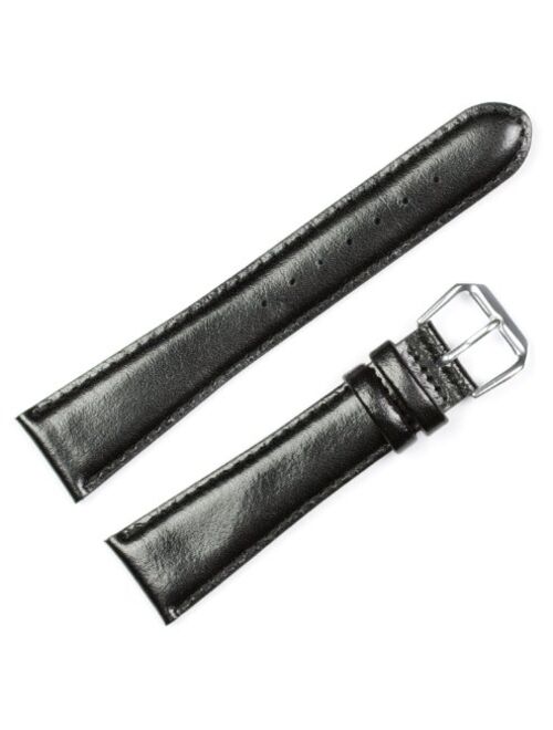 deBeer Brand Smooth Leather Watch Band (Silver & Gold Buckle) - Black 12mm