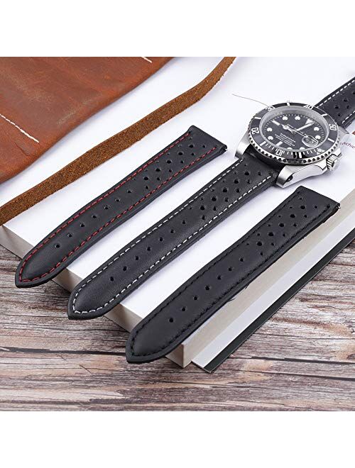 Onthelevel Perforated Leather Watch Strap 18mm 20mm 22mm 24mm Breathable Porous Quick Release Watch Band