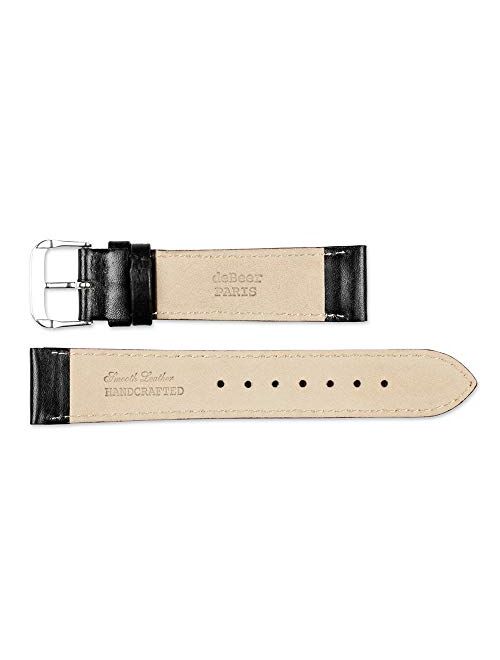 deBeer Brand Smooth Leather Watch Band (Silver & Gold Buckle) - Black 20mm (Extra Long Length)