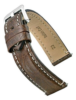 Alpine Thick Padded Sporty Leather Watch Band - Black, Brown - 18 mm, 20 mm, 22 mm, 24 mm