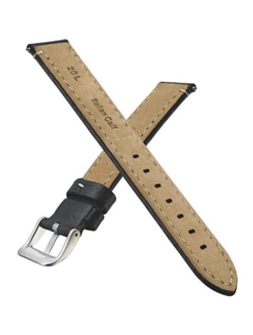 Alpine Thick Padded Sporty Leather Watch Band - Black, Brown - 18 mm, 20 mm, 22 mm, 24 mm