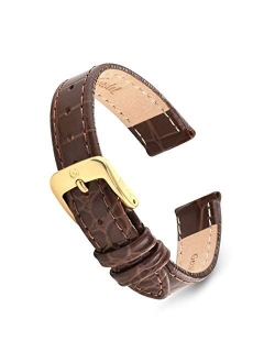 Leather Alligator Grain Ladies Watch Band- Size Ranges 8mm-20mm Replacement Strap, Stainless Steel Metal Buckle Clasp, Watchband Fits Most Watch Bands