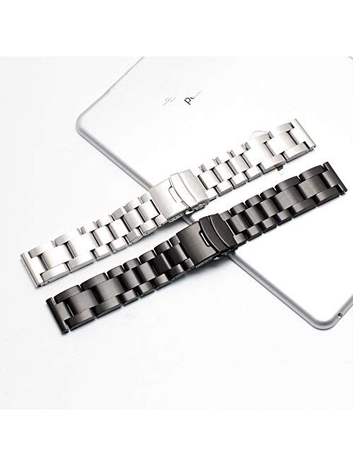 Stainless Steel Watch Band Heavy Duty Brushed Finish Metal Watch Strap 22mm/24mm Double Buckle Bracelet Silver Replacement Band