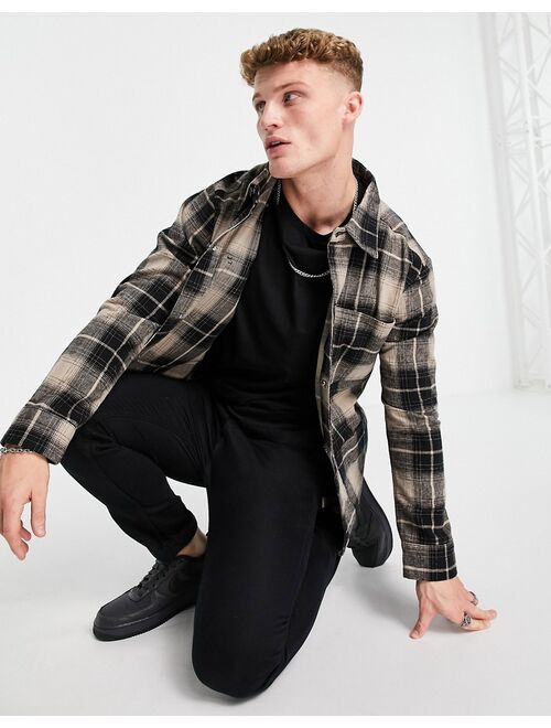 Brave Soul plaid shacket in black stone