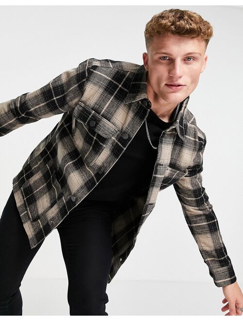 Brave Soul plaid shacket in black stone