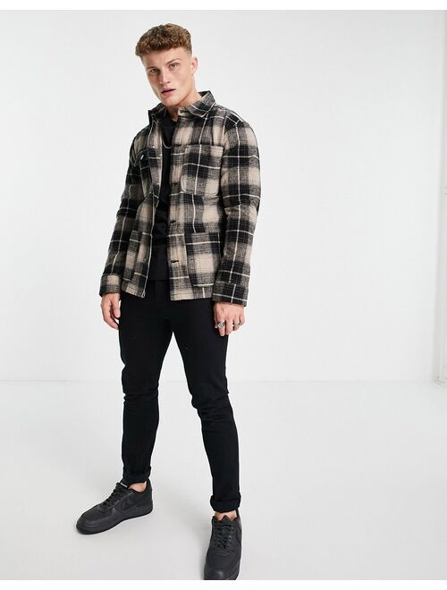 Brave Soul plaid shacket in black stone