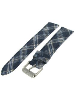 20mm Speidel Blue Plaid Textile Genuine Leather Pad Stitched Watch Band Strap