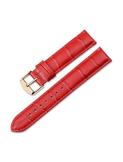 iStrap Leather Watch Band-Embossed Alligator Grain-Replacement Strap-Stainless Steel Buckle-Black Brown Blue Red for Women Boys Girls-12mm 13mm 14mm 15mm 16mm 17mm 18mm