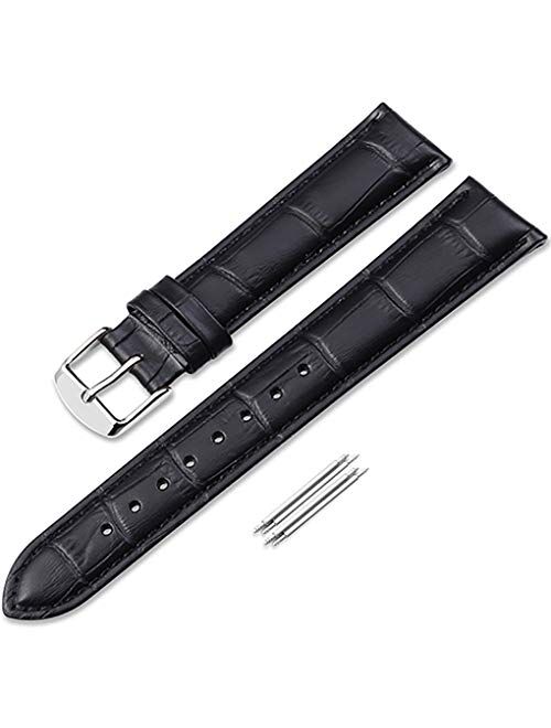 iStrap Leather Watch Band-Embossed Alligator Grain-Replacement Strap-Stainless Steel Buckle-Black Brown Blue Red for Women Boys Girls-12mm 13mm 14mm 15mm 16mm 17mm 18mm