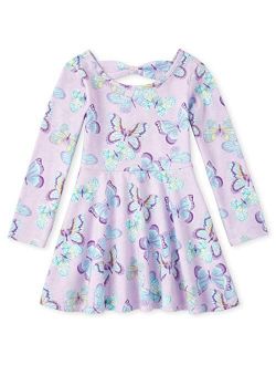 Girls' Long Sleeve Pleated Dress