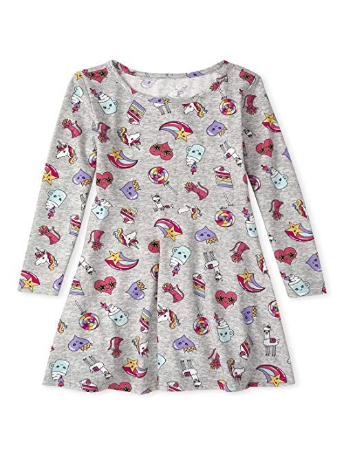 The Children's Place Girls' Long Sleeve Printed Pleated Dress