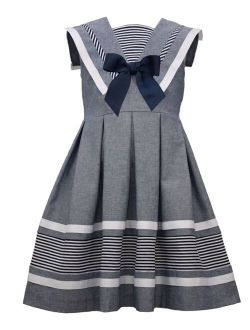 Little Girls Sleeveless Cotton Chambray Dress