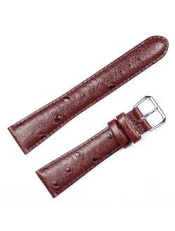 deBeer Brand Ostrich Grain Watch Band (Silver & Gold Buckle) - Brown 18mm