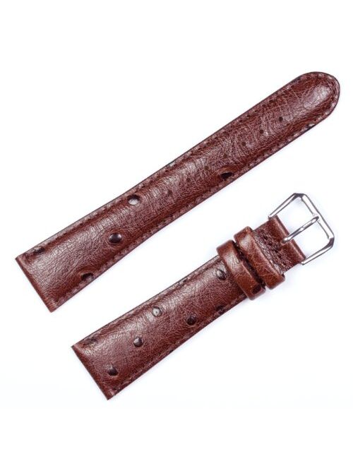 deBeer Brand Ostrich Grain Watch Band (Silver & Gold Buckle) - Brown 18mm