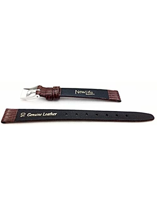 10mm Dark Brown, Flat, Elegant Genuine Leather Watch Band | Tail Lizard Grained Replacement Wrist Strap that brings New Life to Any Watch (Womens Standard Length)