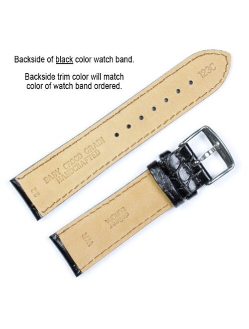 deBeer Brand Crocodile Grain Watch Band (Silver & Gold Buckle) - Black 17mm